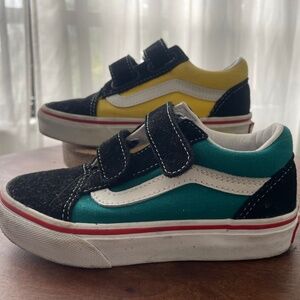 VANS Old Skool V - Color Block Black / Yellow / Green - Kids Skate shoes size 12